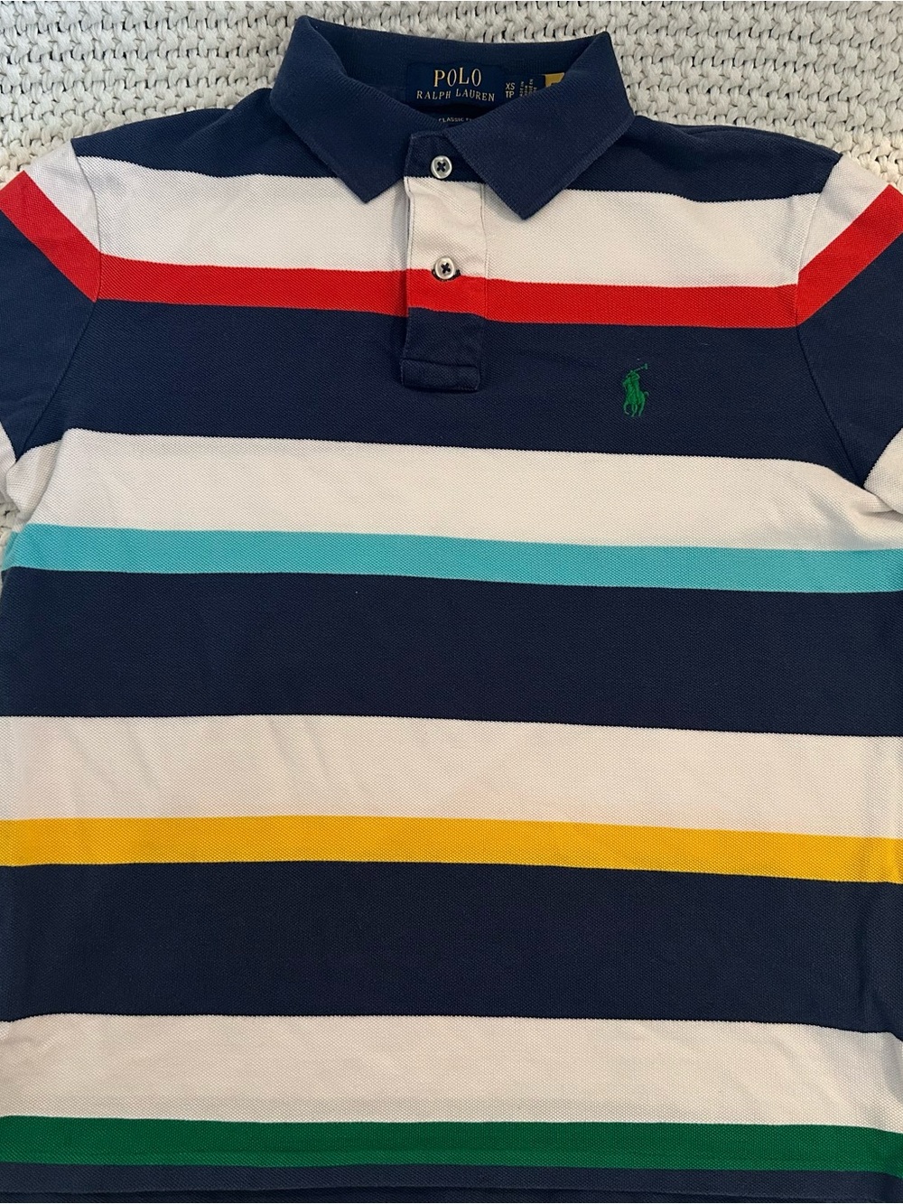 Polo by Ralph Lauren Navy Multicolor Striped Polo Shirt - XS